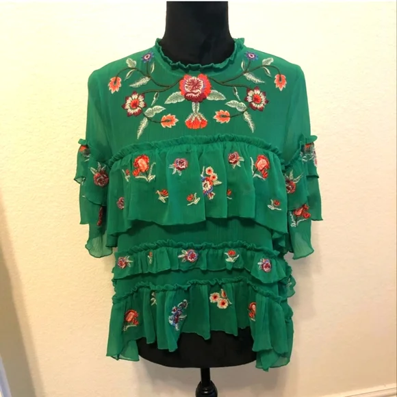 Zara floral embroidered chiffon top - Picture 1 of 5